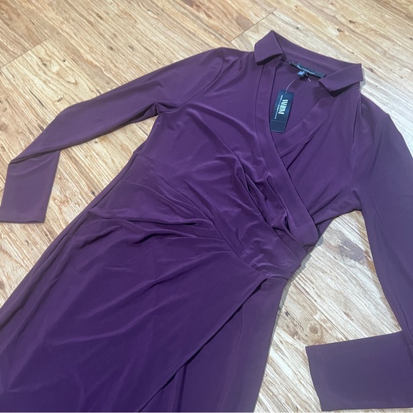 WHBM Long Sleeve Faux Wrap Midi Dress Cabernet - Picture 5 of 8